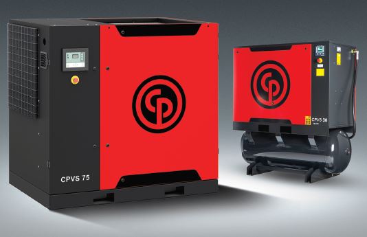 chicago pneumatic CPVS-75 75 HP variable speed rotary screw 

air compressor and CPVS-30 30 HP variable speed rotary screw air compressor with optional tank mount.