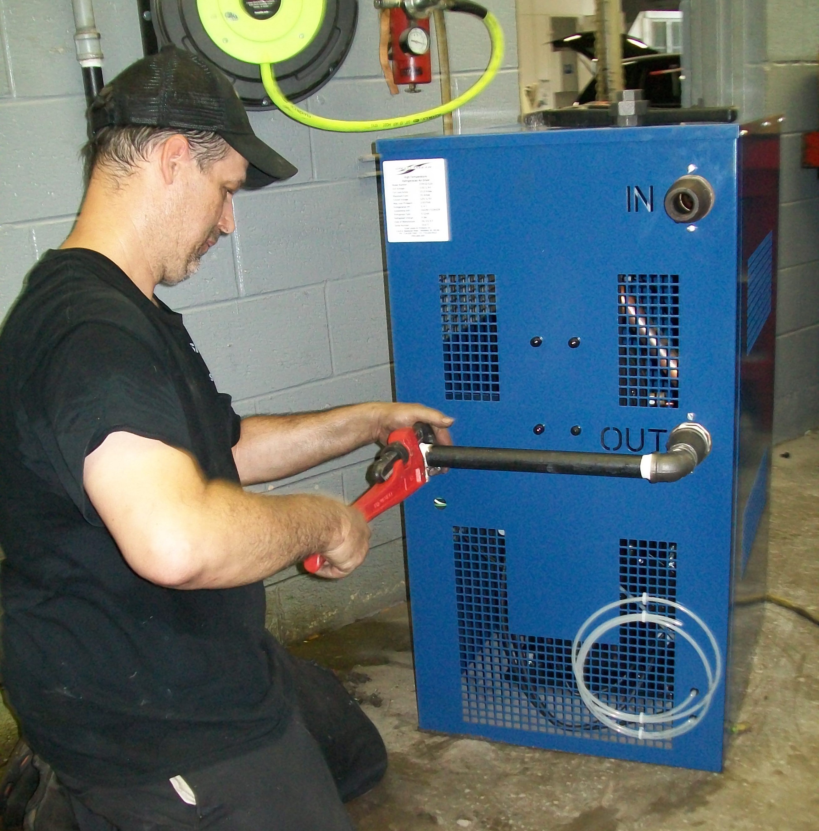 piping installation on a refrigerated compressed air dryer