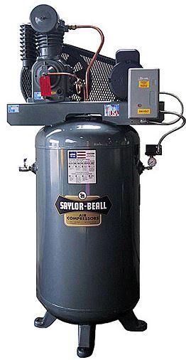 saylor beall VT-735-80 5 HP two stage air compressor mounted on an 80 gallon 

vertical tank